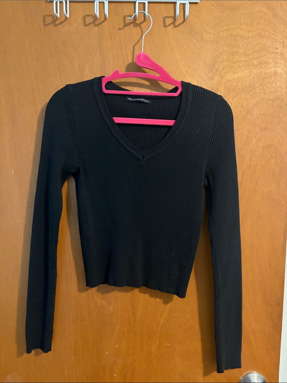 Brandy Melville Black Ribbed V-Neck Sweater